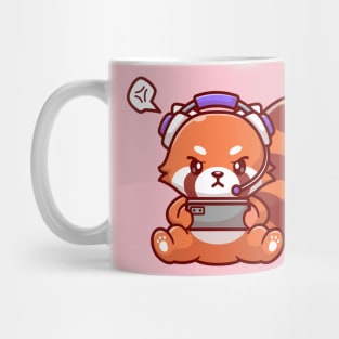 Cute Red Panda Playing Game With Headphone Cartoon Mug